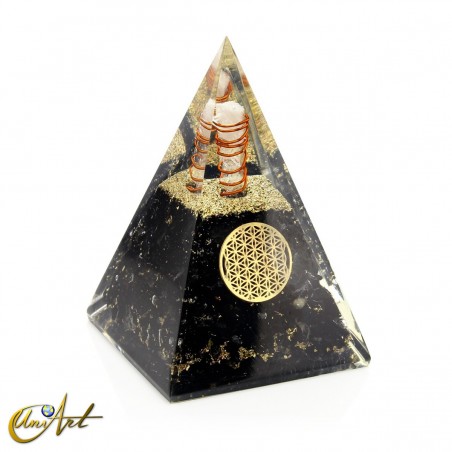 Orgonite pyramid with flower of life  and black tourmaline