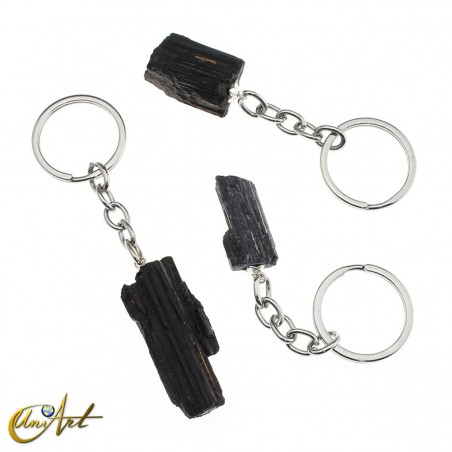 Raw black tourmaline keychain