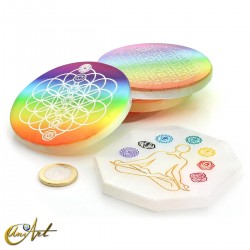 Selenite Disc with Chakra Symbols