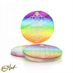 Selenite Disc with Chakra Symbols - model 2