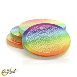 Selenite Disc with Chakra Symbols - model 3