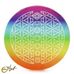 Disco de selenita con símbolos de los chakras - modelo 3