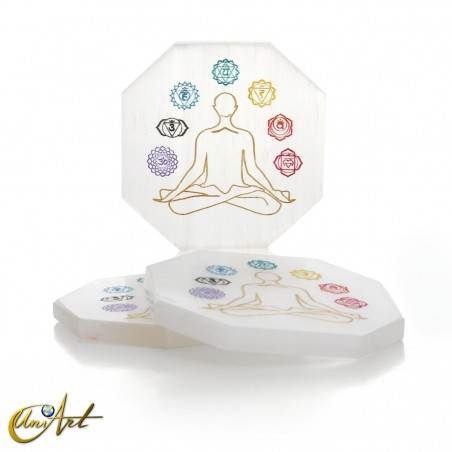 Selenite Disc with Chakra Symbols - model 1