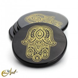 Black Agate Discs with Esoteric Symbols - Hand of Fatima