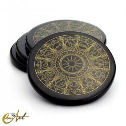 Discos de ágata negra con símbolos esotéricos - círculo del Zodiaco