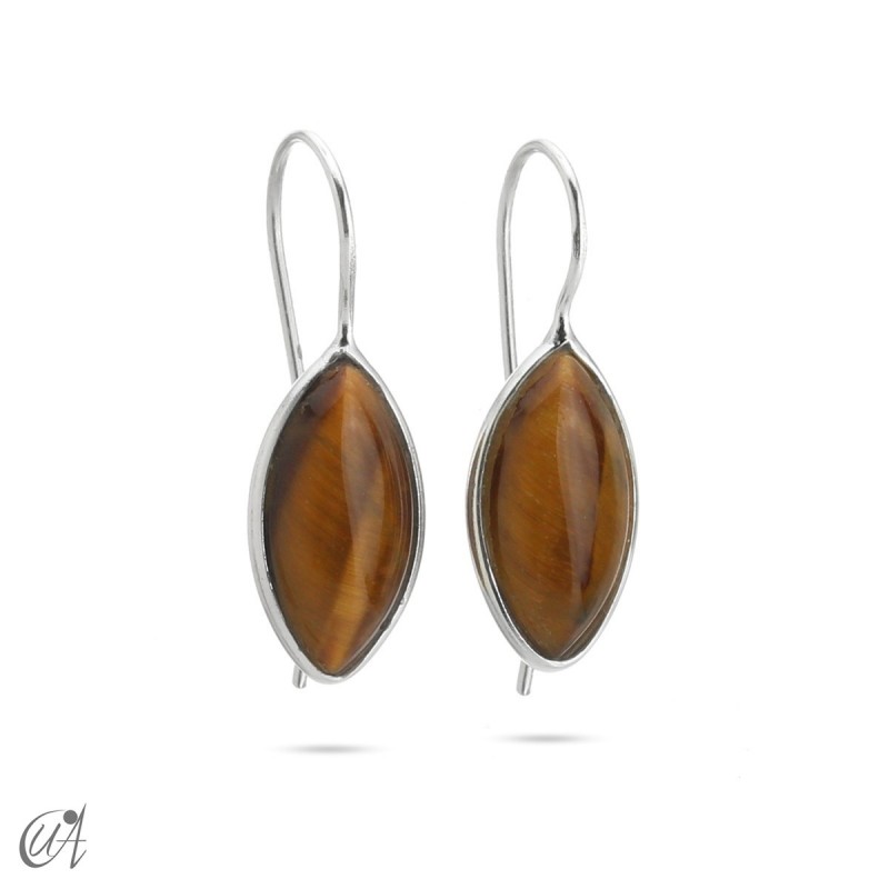 Silver earrings with tiger eye, basic marquise model