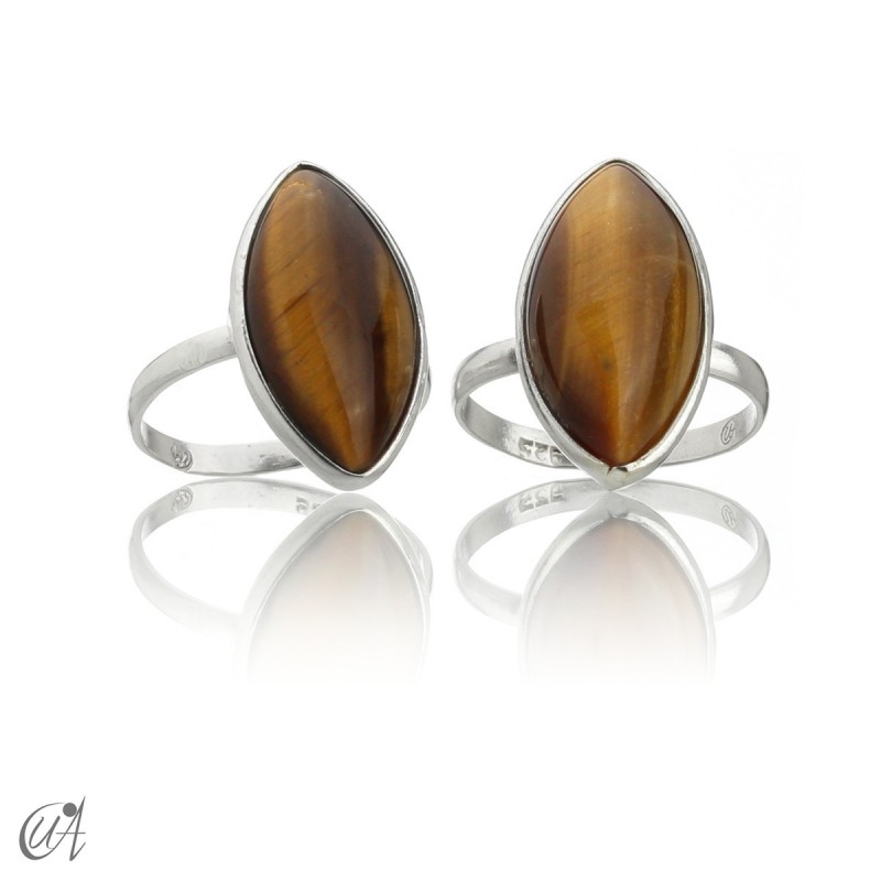 Silver ring with tiger eye, basic marquise model