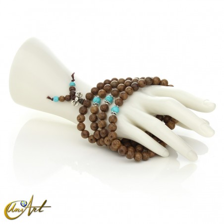 Wooden Japa Mala with turquoise intervals