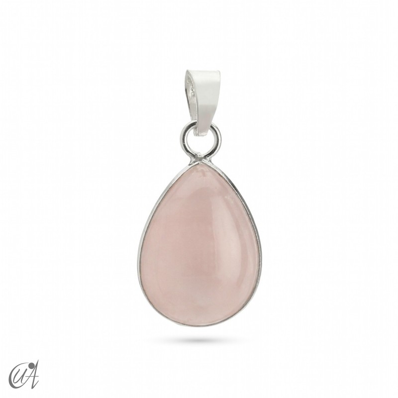 Rose quartz in sterling silver - basic teardrop pendant