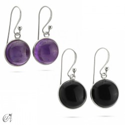 925 silver round earrings with natural stones, basic model