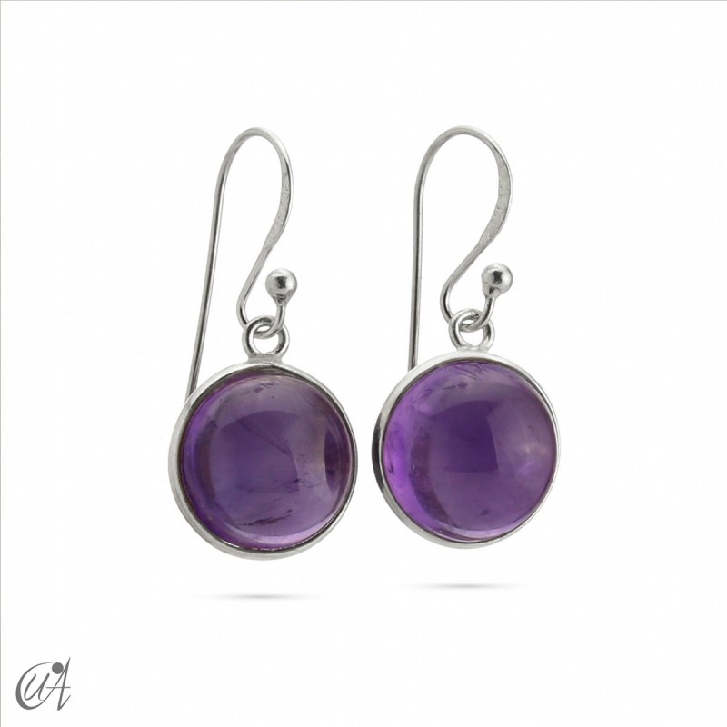 925 silver round earrings with natural amethyst, basic model
