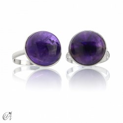 Amethyst, round basic sterling silver ring