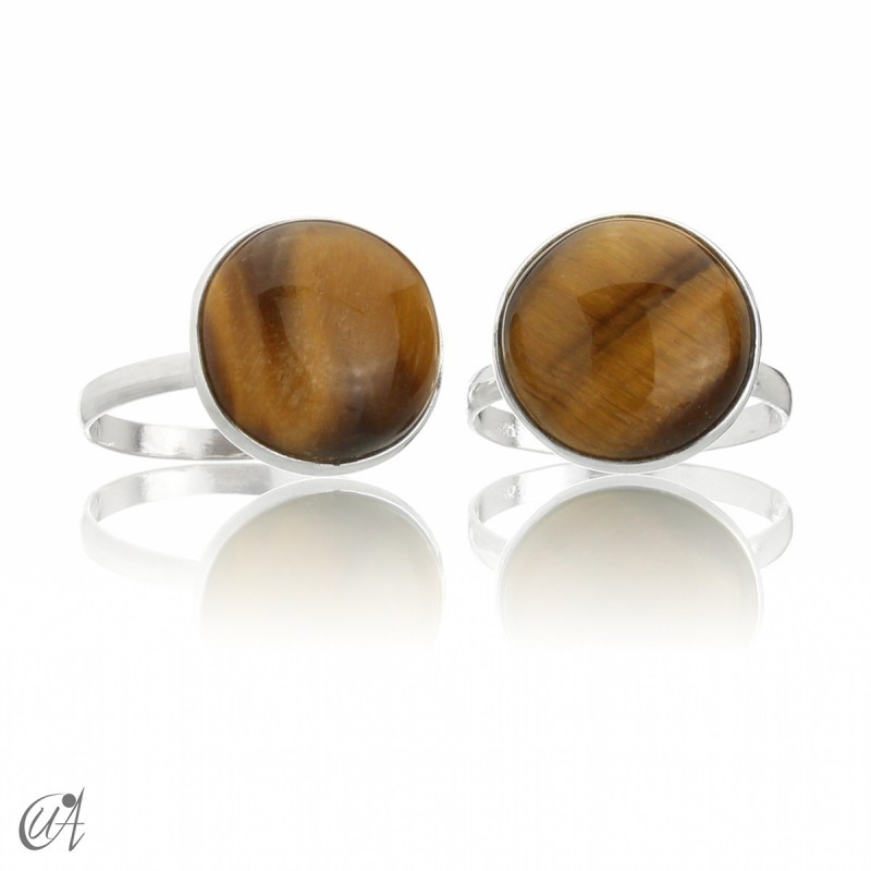 Anillo de plata 925 con ojo de tigre, modelo redondo básico