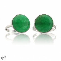 Green sapphire, round basic sterling silver ring