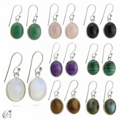Silver and natural gemstone earrings, basic oval model