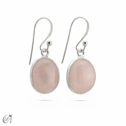 Silver and natural rose quartz earring, basic oval model