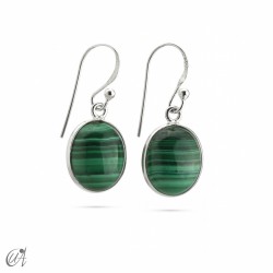 Silver and natural malachite earring, basic oval model
