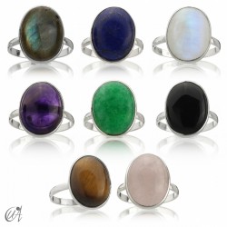 Basic oval ring, 925 silver with semi-precious stone