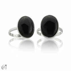 Basic oval ring, 925 silver with black onyx