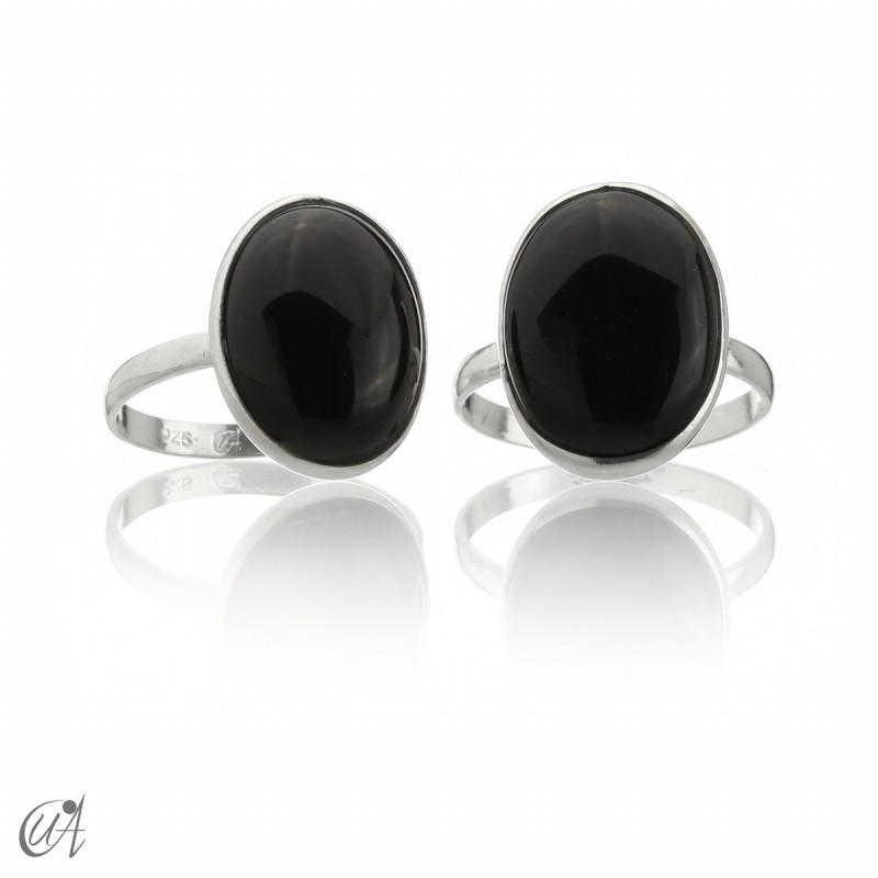 Anillo Oval básico, plata 925 con ónix negro