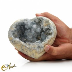 Geode in heart shape of blue celestine
