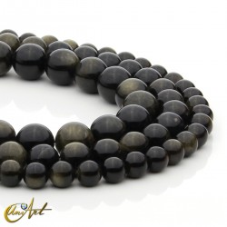 Golden Obsidian - round beads threads