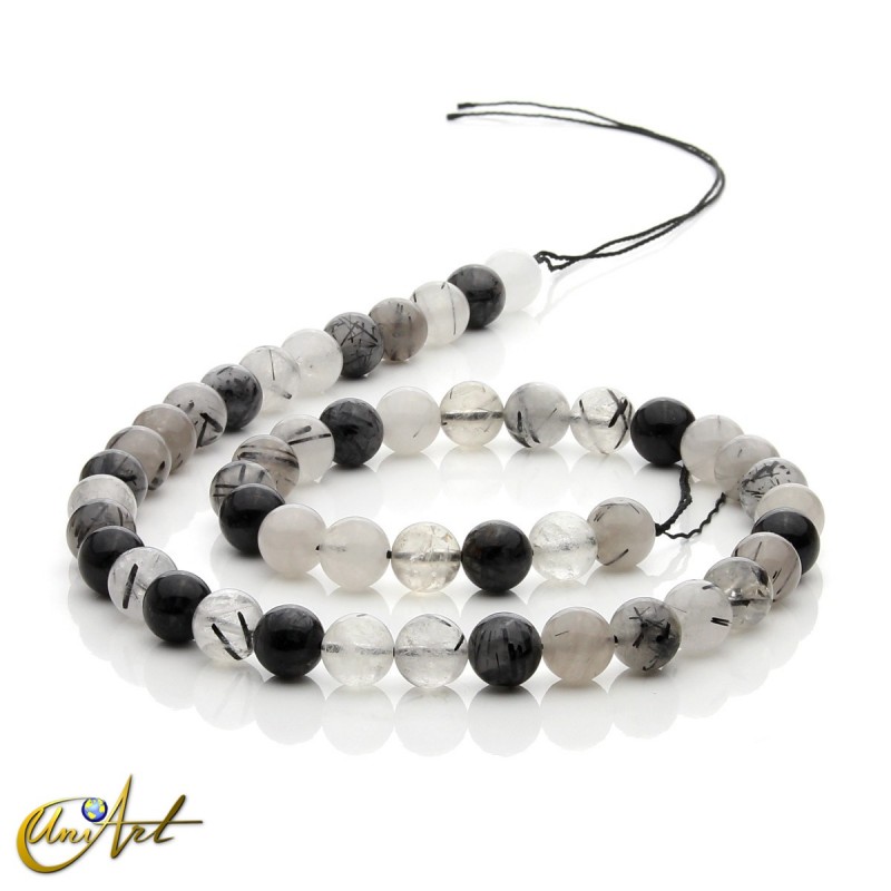 Cuentas redondas de cuarzo turmalinado, 8 mm