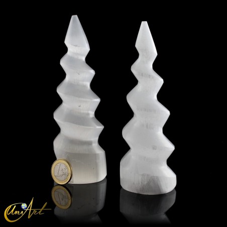 Torre Espiral de Selenita Blanca - 15 cm