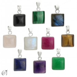 925 silver basic square pendant with natural stone