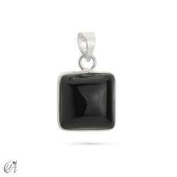 925 silver basic square pendant with natural black onyx
