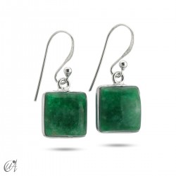 Green sapphire square model earrings in silver