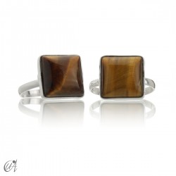 Tiger's eye and silver basic square model ring