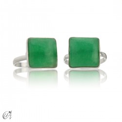 Green sapphire and silver basic square model ring