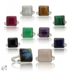 Natural gemstone and silver basic square model ring