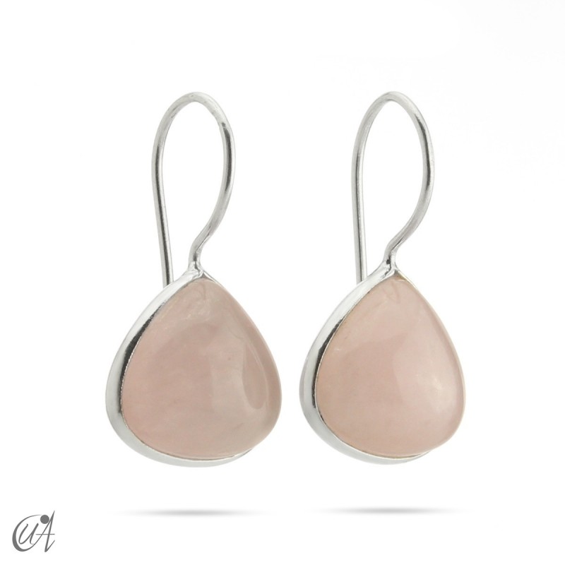Earrings in silver and rose quartz, basic pear model