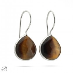 Earrings in silver and tiger's eye, basic pear model