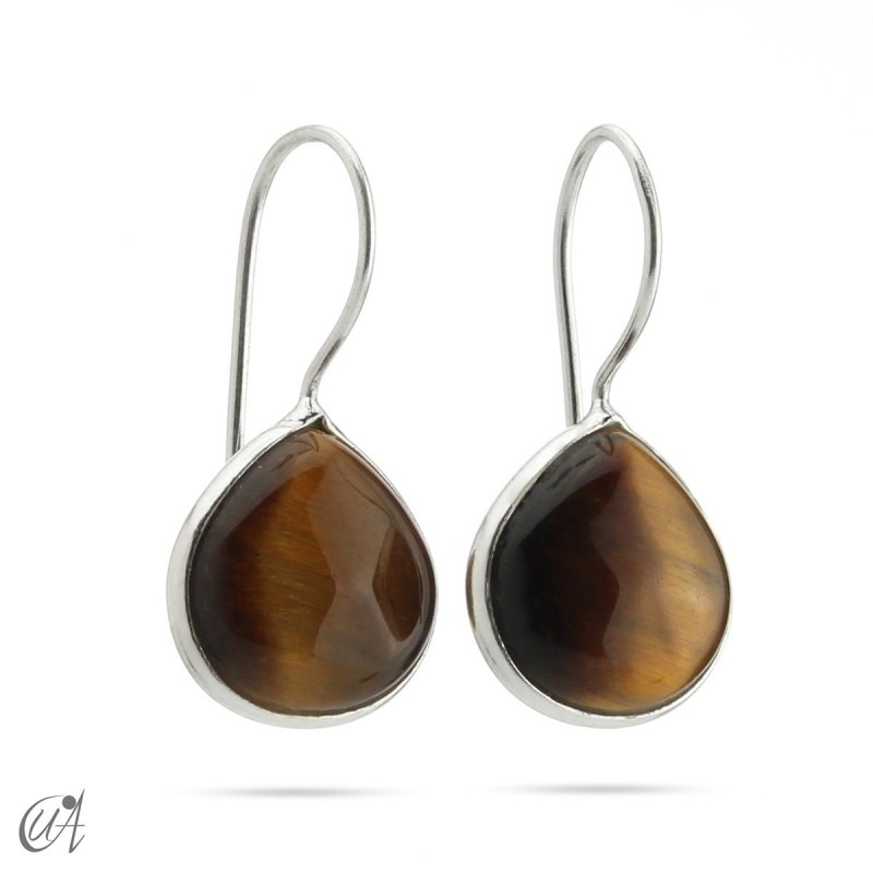 Earrings in silver and tiger's eye, basic pear model