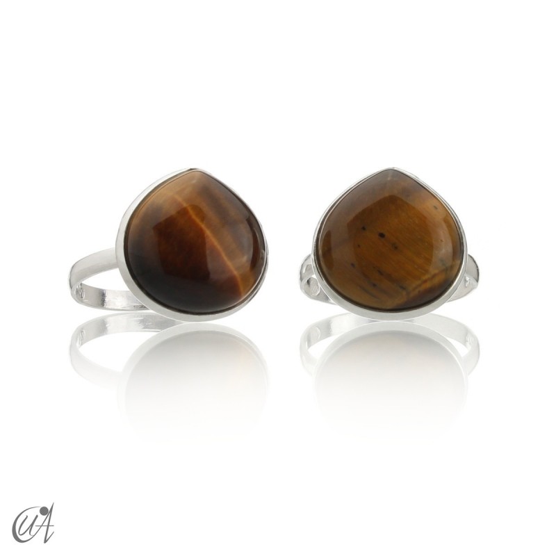 Ring in silver and tiger's eye, basic pear model