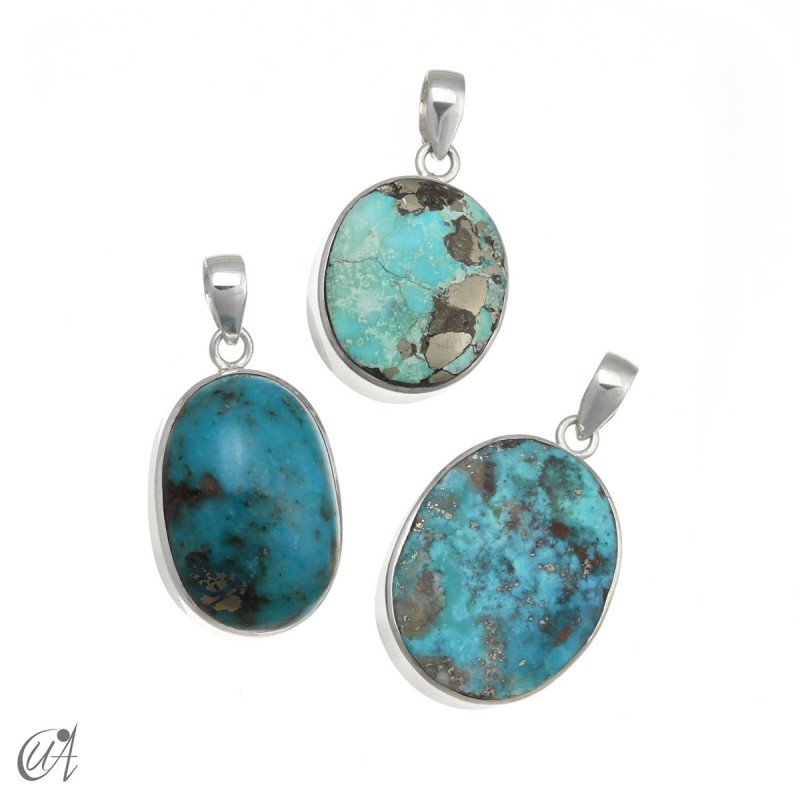 Set of 3 turquoise pendants in sterling silver - set 1