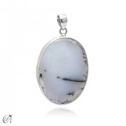 Oval pendant in 925 silver and dendritic opal, model 4