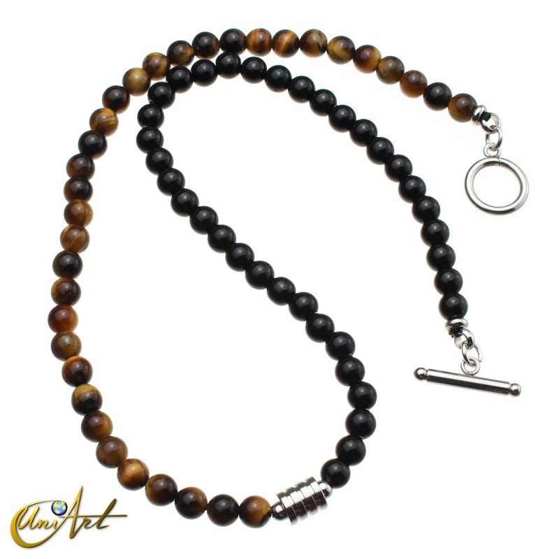 Obsidian and Steel Necklace with Tiger's Eye  model 1