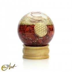 Orgonite Sphere with Flower of Life and Natural Red Jasper