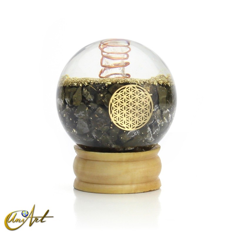 Orgonite Sphere with Flower of Life and Natural Pyrite