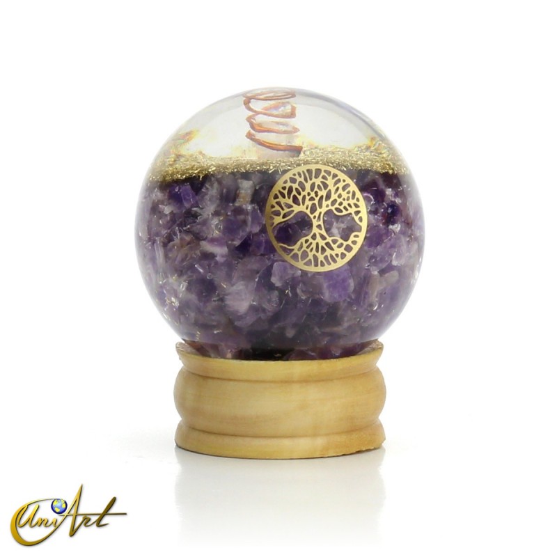 Orgonite Sphere with Amethyst and Tree of Life