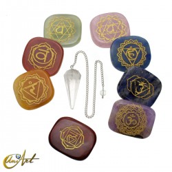Chakra Set - stones with symbols and pendulum