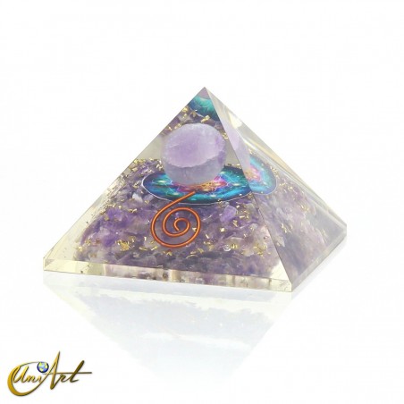Orgone Pyramid of amethyst with Sphere and Metatron – 5 cm