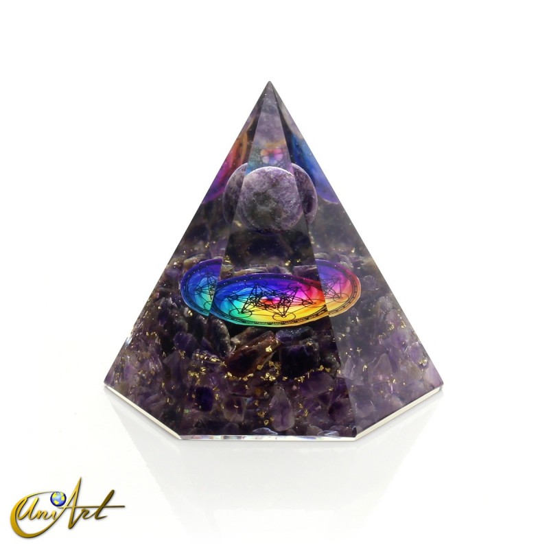 Hexagonal Orgonite with Sphere and Amethyst Model 2