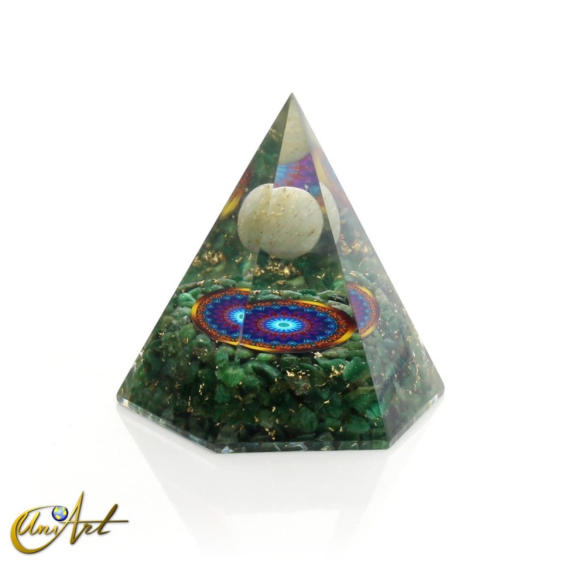 Hexagonal Orgonite with Sphere and Green Jade