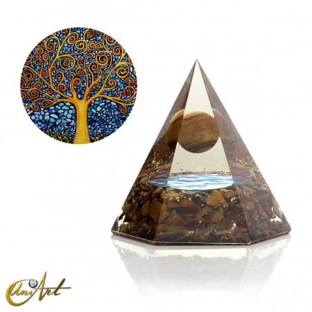 Hexagonal Orgonite with Sphere and Tiger's Eye