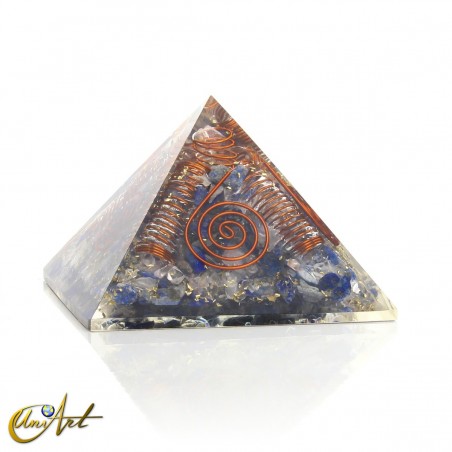 Orgonite Pyramid with Copper Coils and Lapis Lazuli and Crystal Quartz